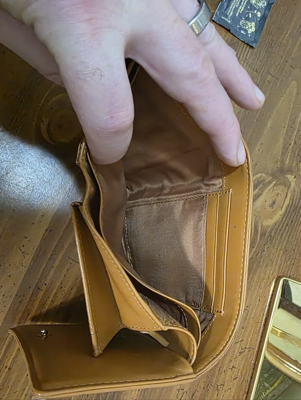 MCM Cognac Visetos Coated Canvas Studded  Trifold Wallet